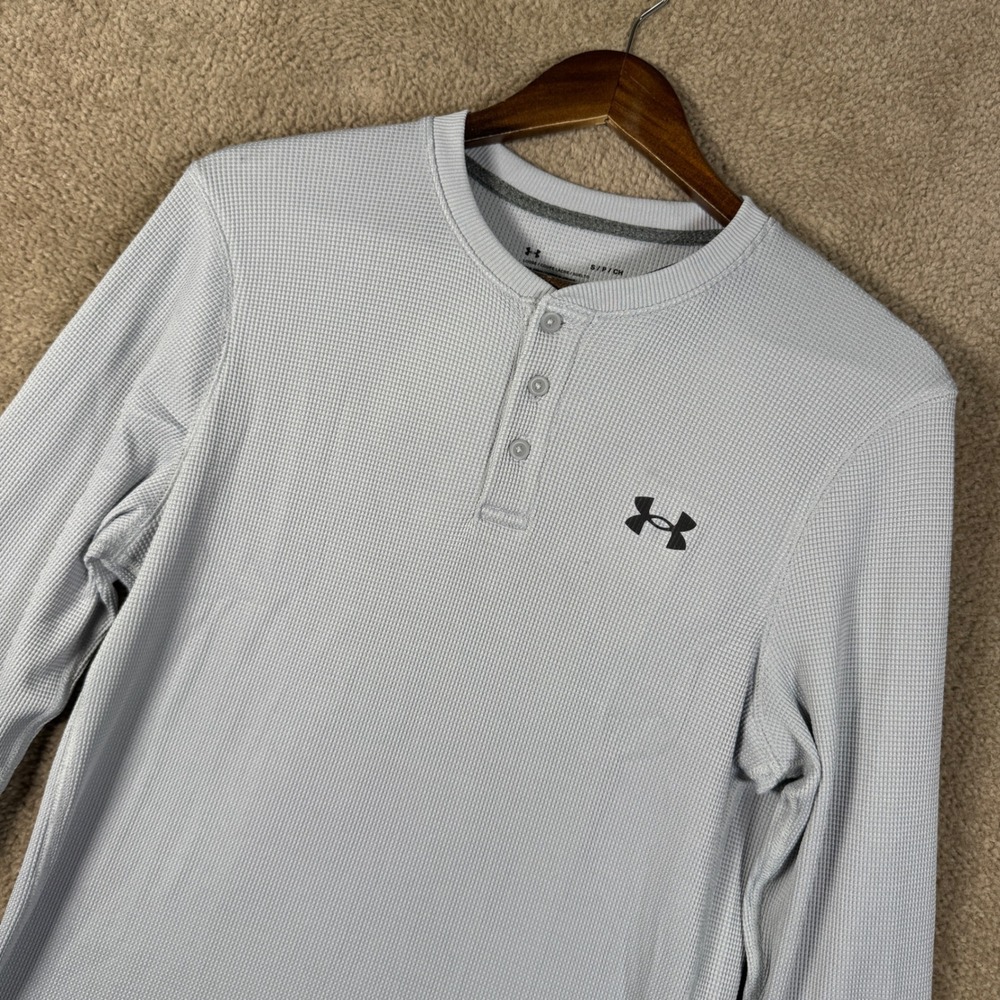 Under Armour Waffle Henley Mens Small Gray Long Sleeve Thermal Shirt New Knit